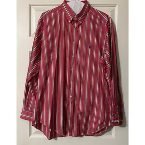 VTG Ralph Lauren Shirt Mens XL 17 Classic Fit Button Down Dark Pink & Stripes